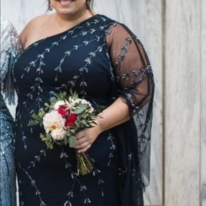 Adrianna Papell one-shoulder beaded gown